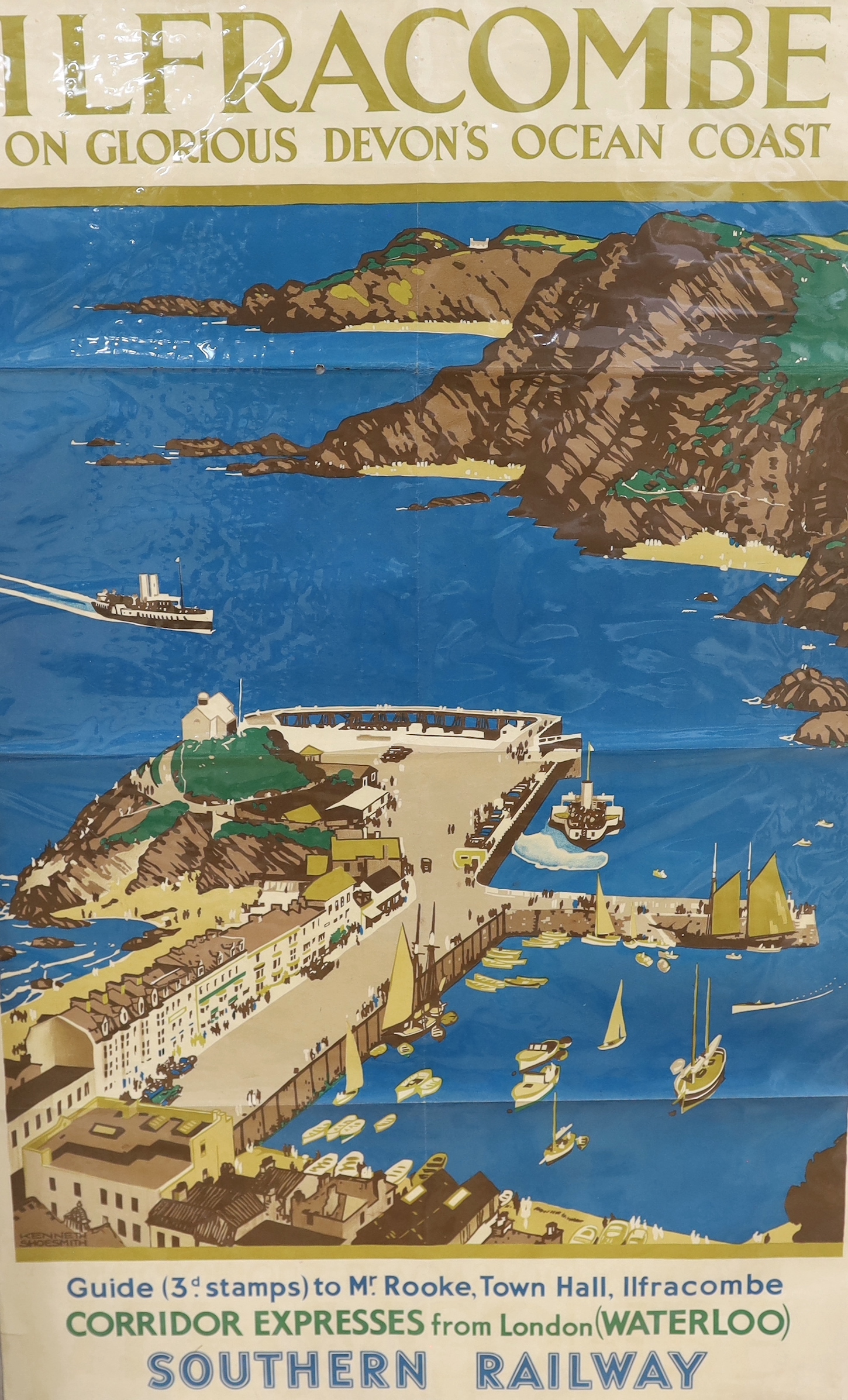 Kenneth Denton Shoesmith (1890-1939), lithographic poster for Southern Railways, 'Ilfracombe on Glorious Devon's Ocean Coast', 1936, 101 x 63cm, unframed